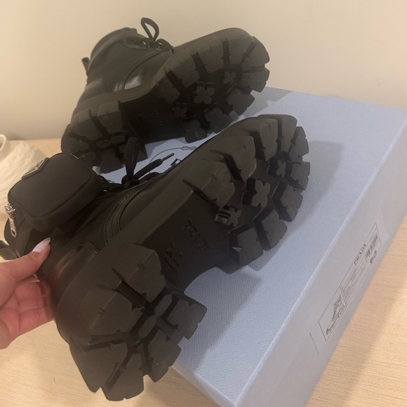 Prada Monolith Pouch-Detail Leather and Nylon Boots in Black Size 37 - Picture 11 of 12